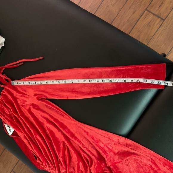 Monse Velvet One Shoulder Drawstring Asymmetric Dress Scarlet 4 NWT - Picture 11 of 16